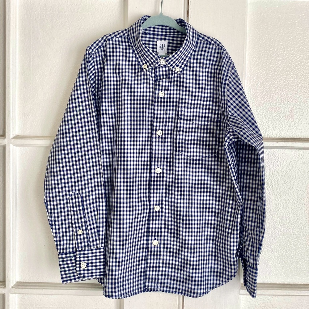 Boys GAP Navy Checked Shirt size M (8)